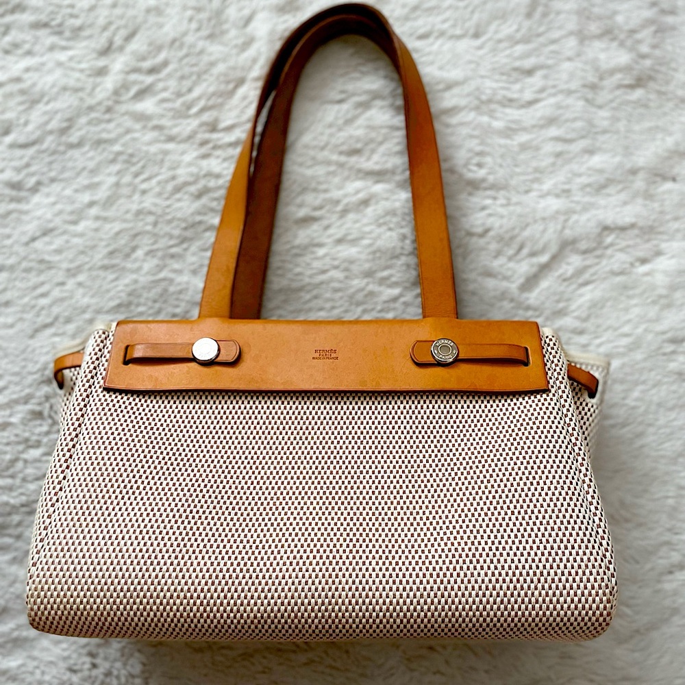 Authentic Hermes Toile Vache Hunter Herbag Cabas brown PM